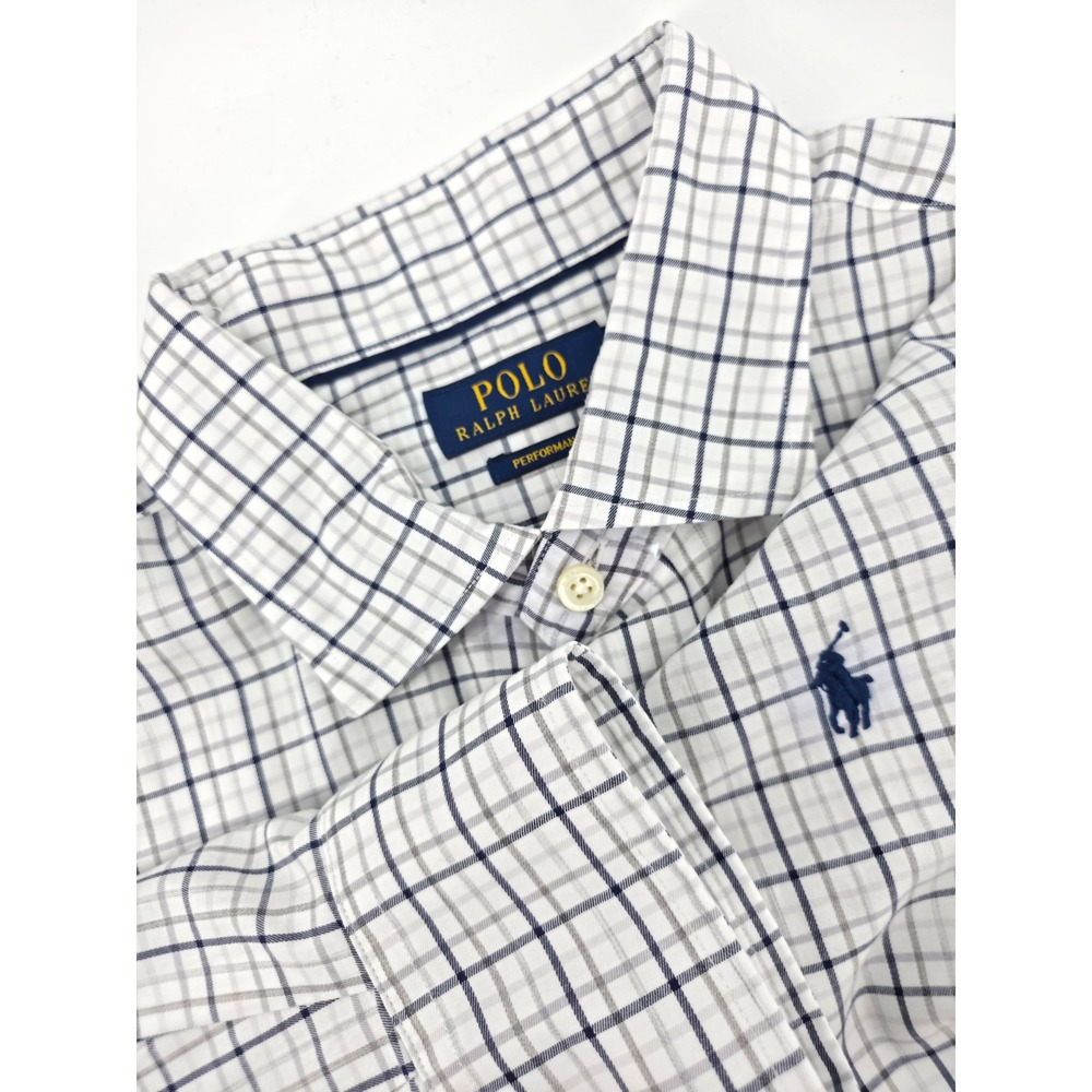 Polo Ralph Lauren Mens Performance Tattersall Plaid Button Down Shirt L Navy